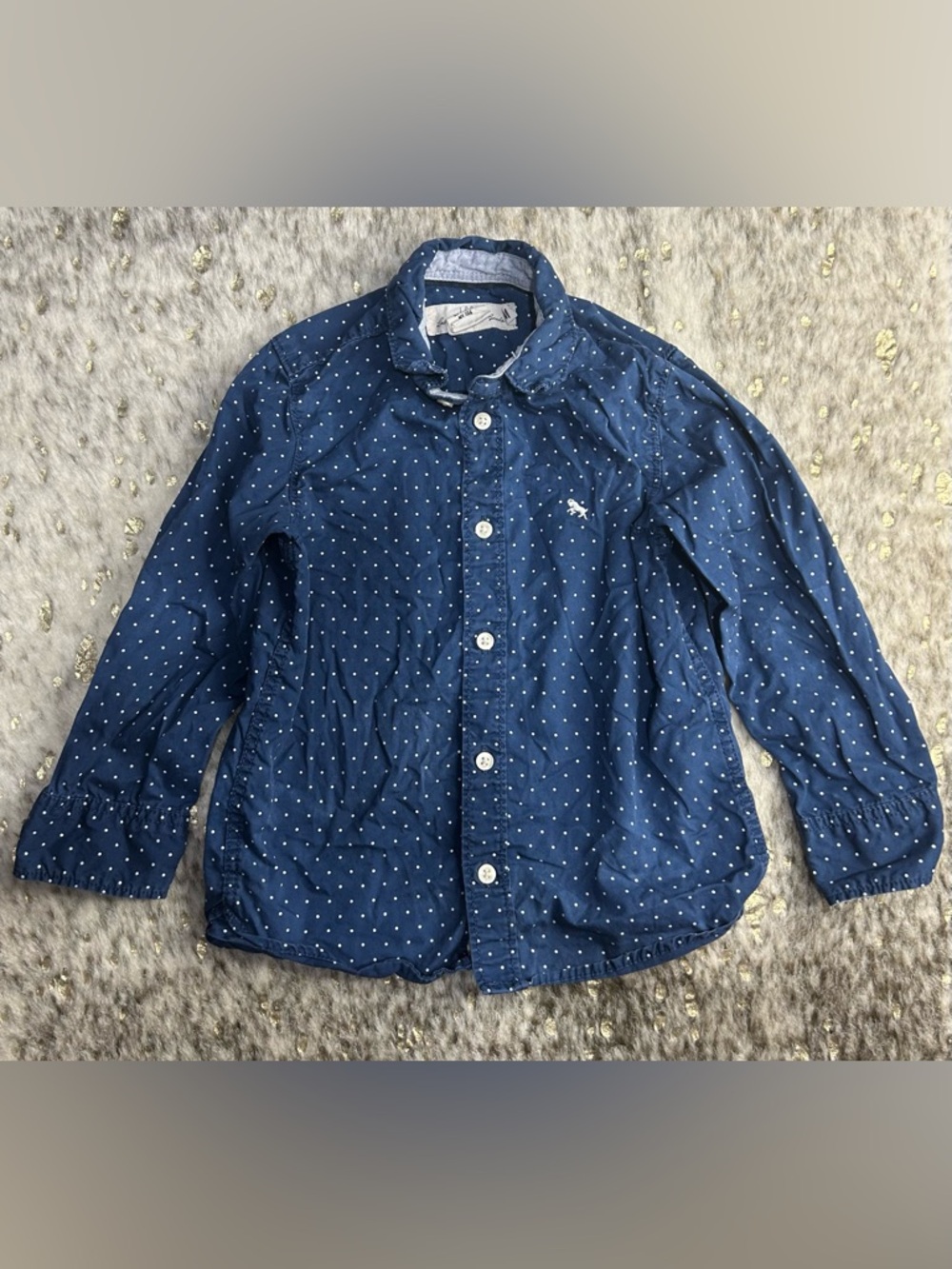 5 for $25🔥H&M L.O.G.G Navy Polka Dot‎ Button Front Shirt Boys 3T-4T